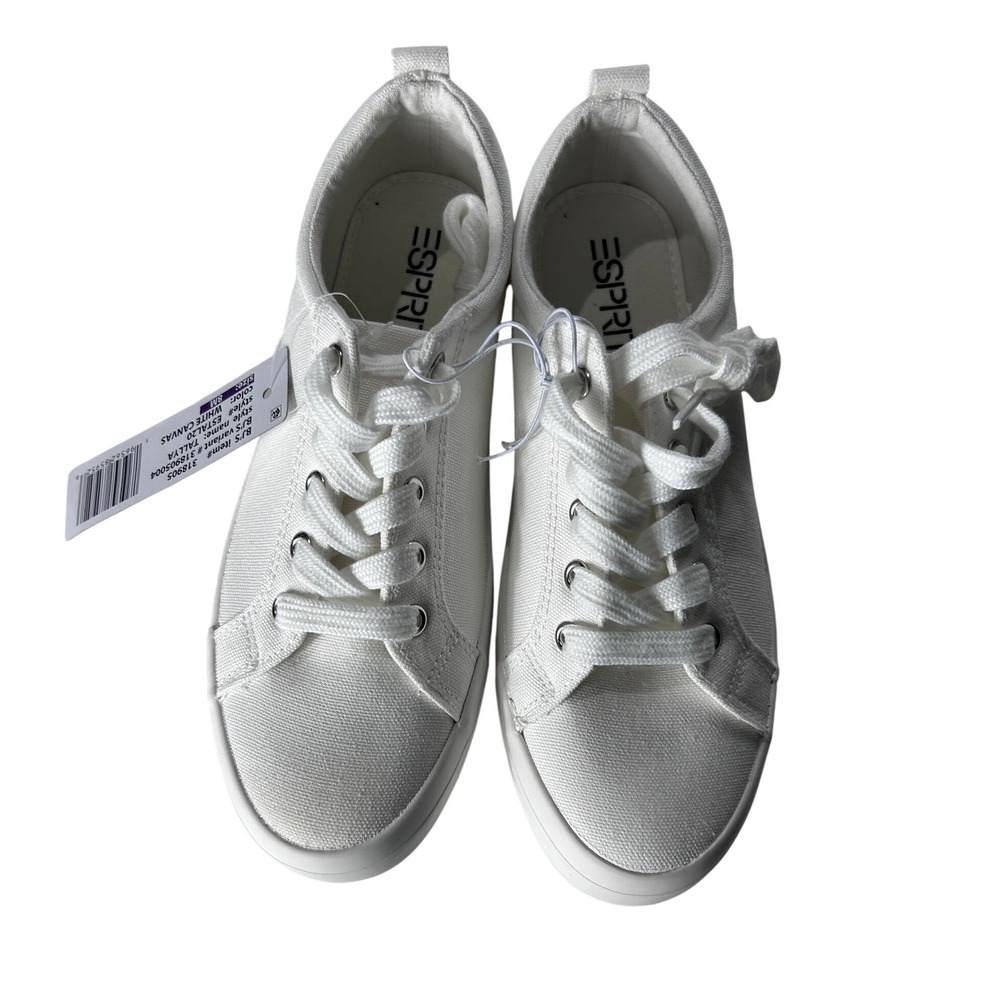 ESPRIT Womens Tallya Canvas Lace Up Sneakers White 8M NEW - Picture 2 of 8